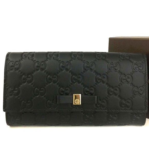GUCCI Ssima GG Logo Leather Long Bifold Wallet Black/7BE0358 - Picture 1 of 8